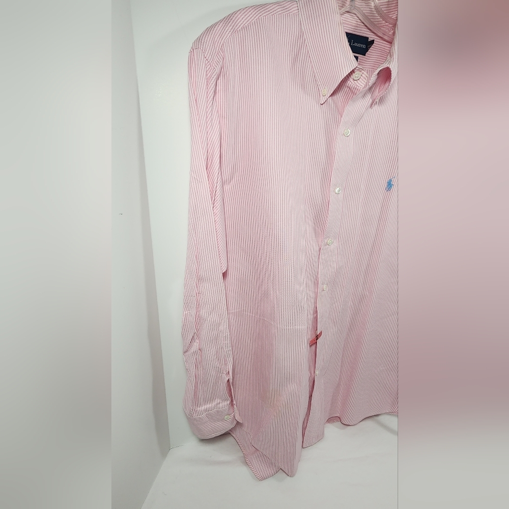 VINTAGE Polo Ralph Lauren Custom Fit Shirt Men's 16 1/2 32/33 Striped Pink White - Picture 3 of 14